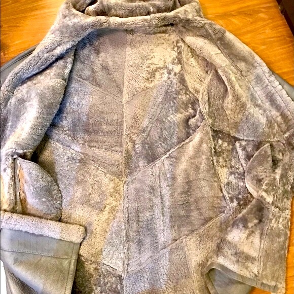 Genuine leather and shearling long coat, like new, size L - Picture 3 of 11